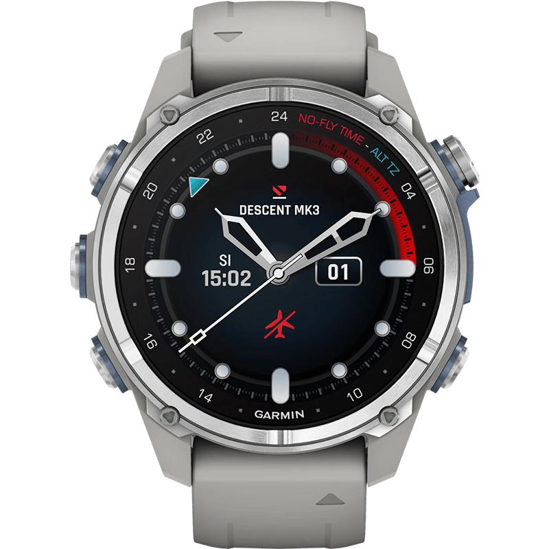 Garmin Descent Mk3 – 43mm（不锈钢表圈/雾灰硅胶带）