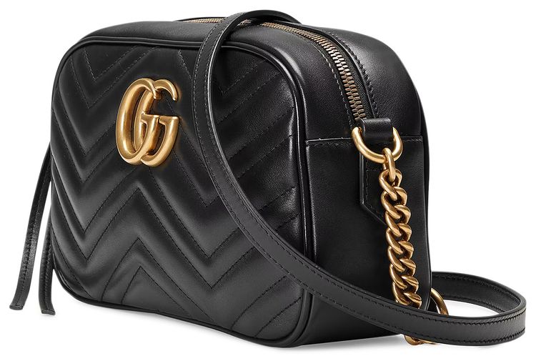 Gucci GG Marmont 小号肩背包（黑色 Matelassé 绗缝皮革）