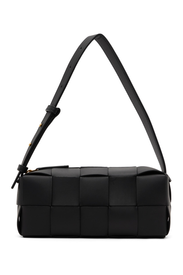 Bottega Veneta Cassette 斜挎包（黑色 Intreccio 编织皮革）